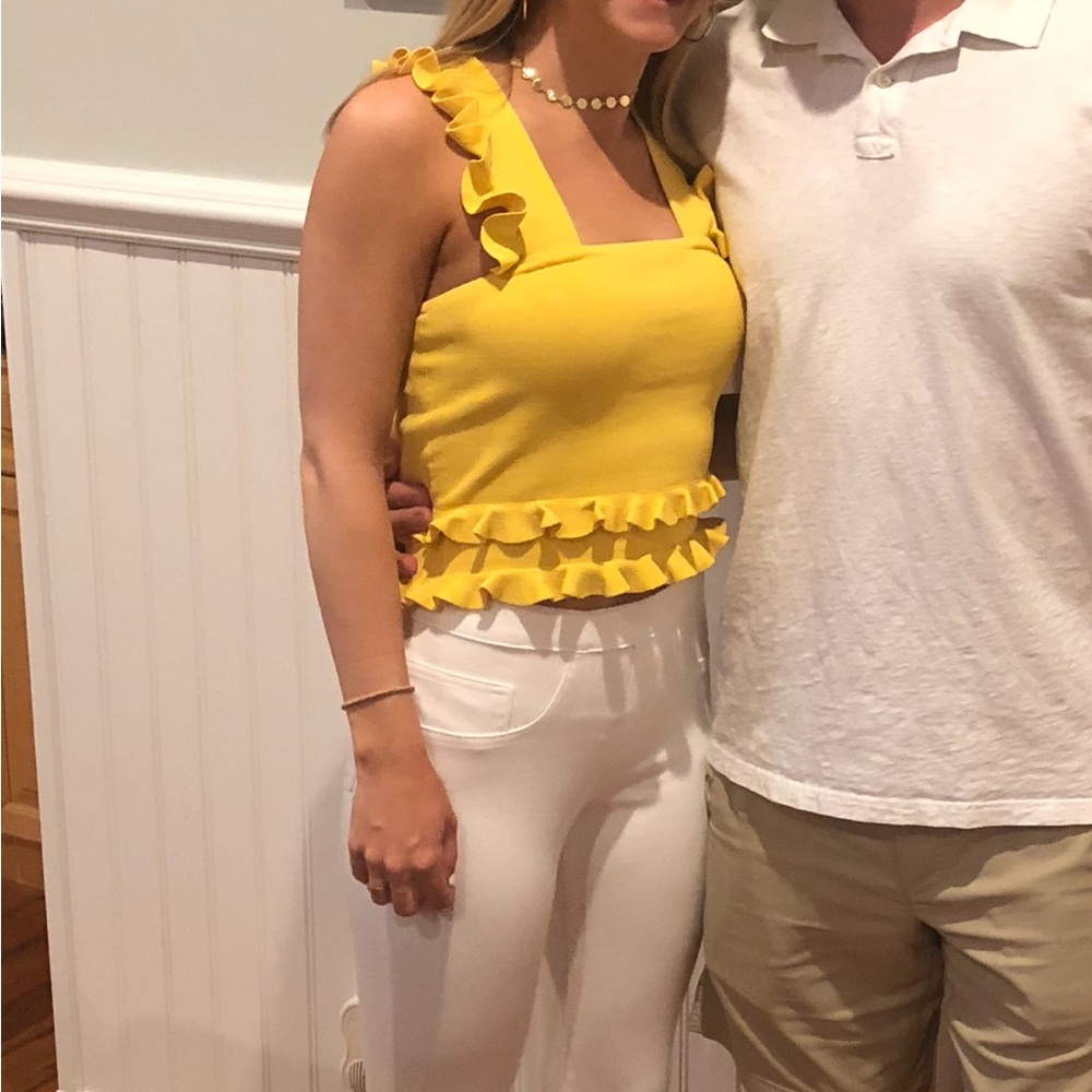 C/MEO COLLECTIVE yellow ruffle tank